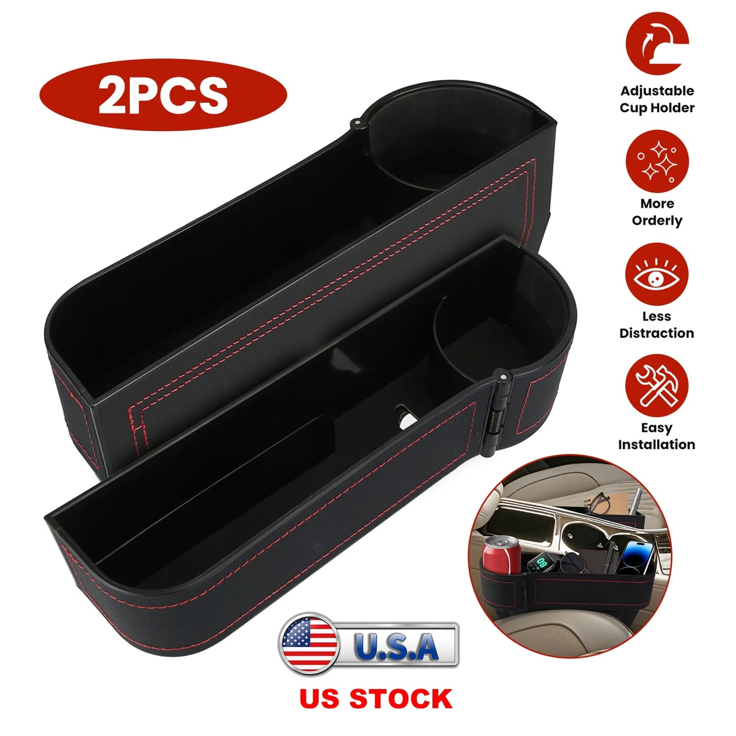 2 Packs Car Seat Gap Filler Organizer Universal Leather