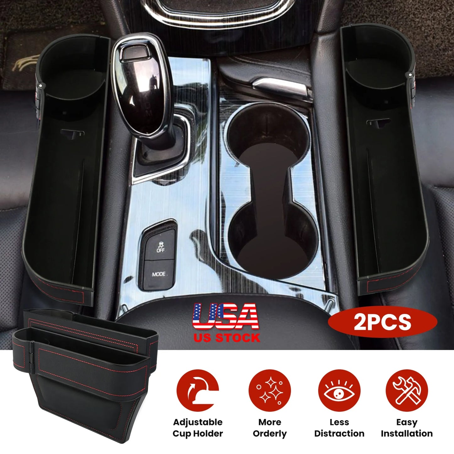 2 Packs Car Seat Gap Filler Organizer Universal Leather