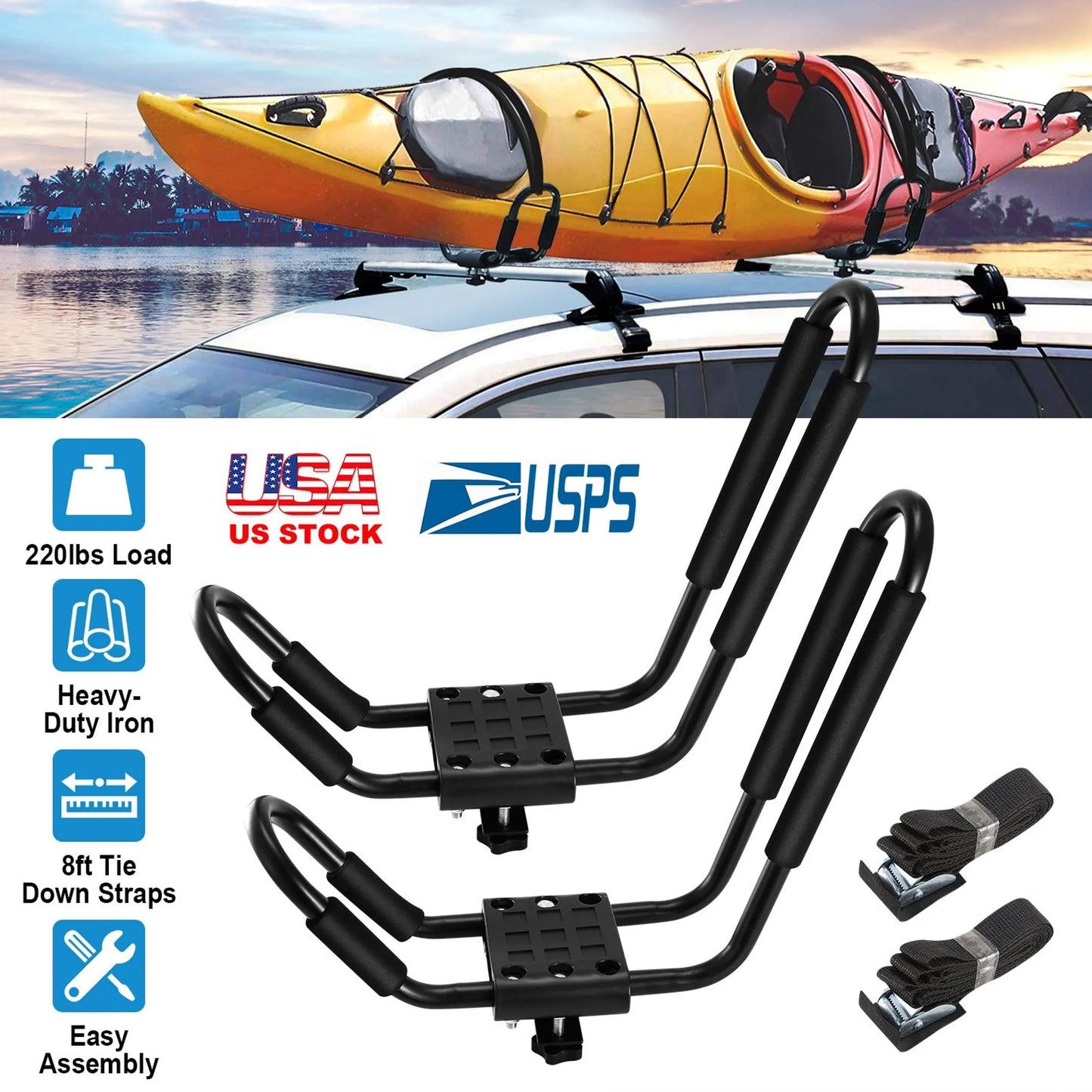 Title: 1 Pair Universal J-Bar Kayak Carrier