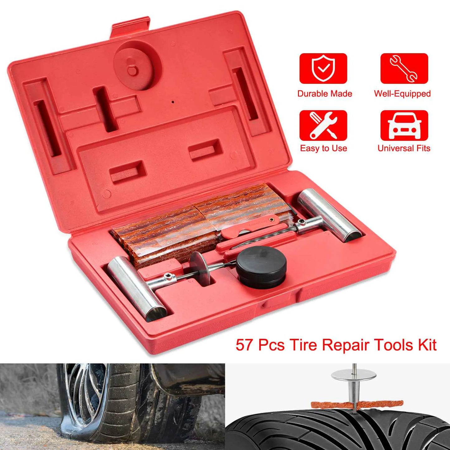 57 Pcs Universal Tire Repair Tools Kit