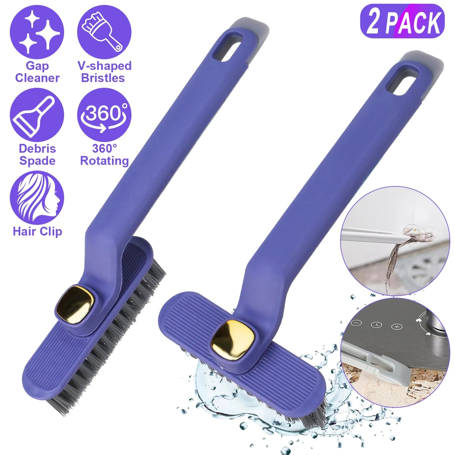 2 Pack Multi-Function Rotating Crevice Cleaning Brush