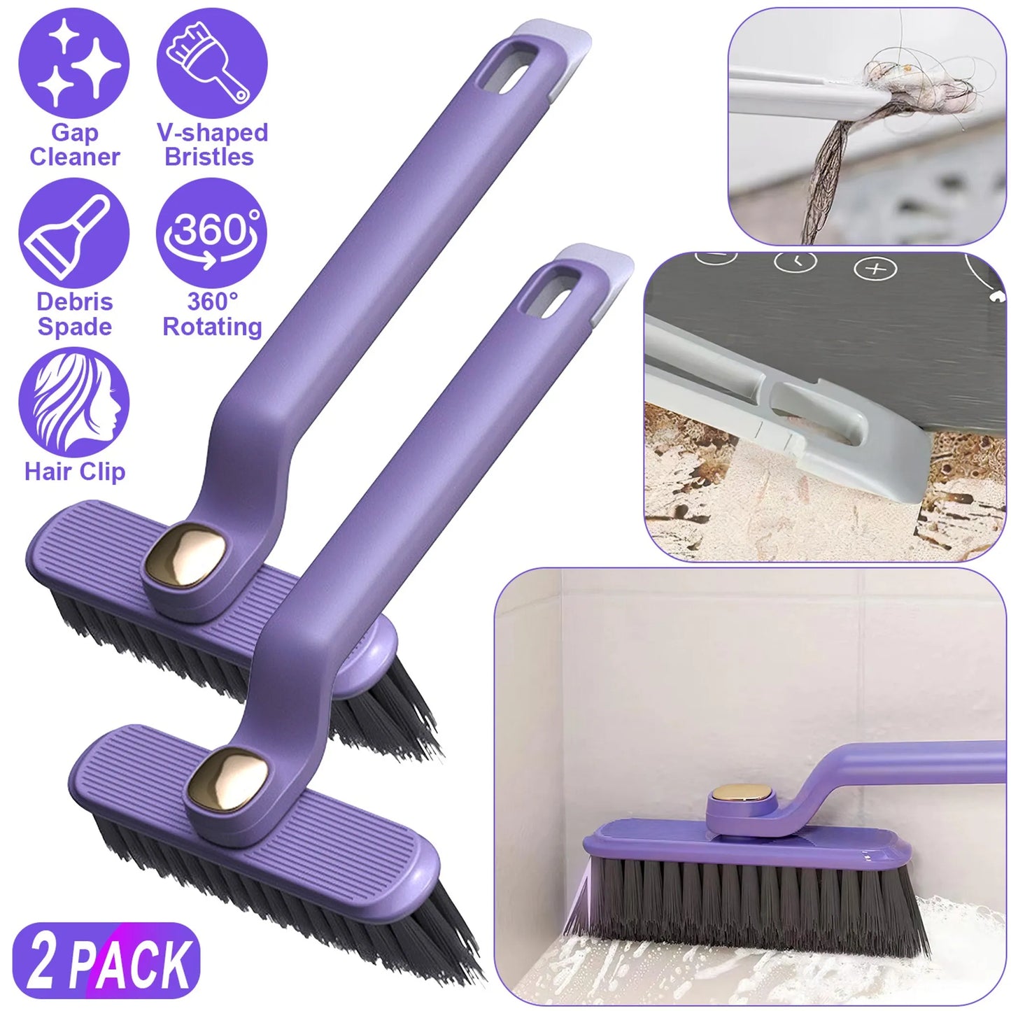 2 Pack Multi-Function Rotating Crevice Cleaning Brush