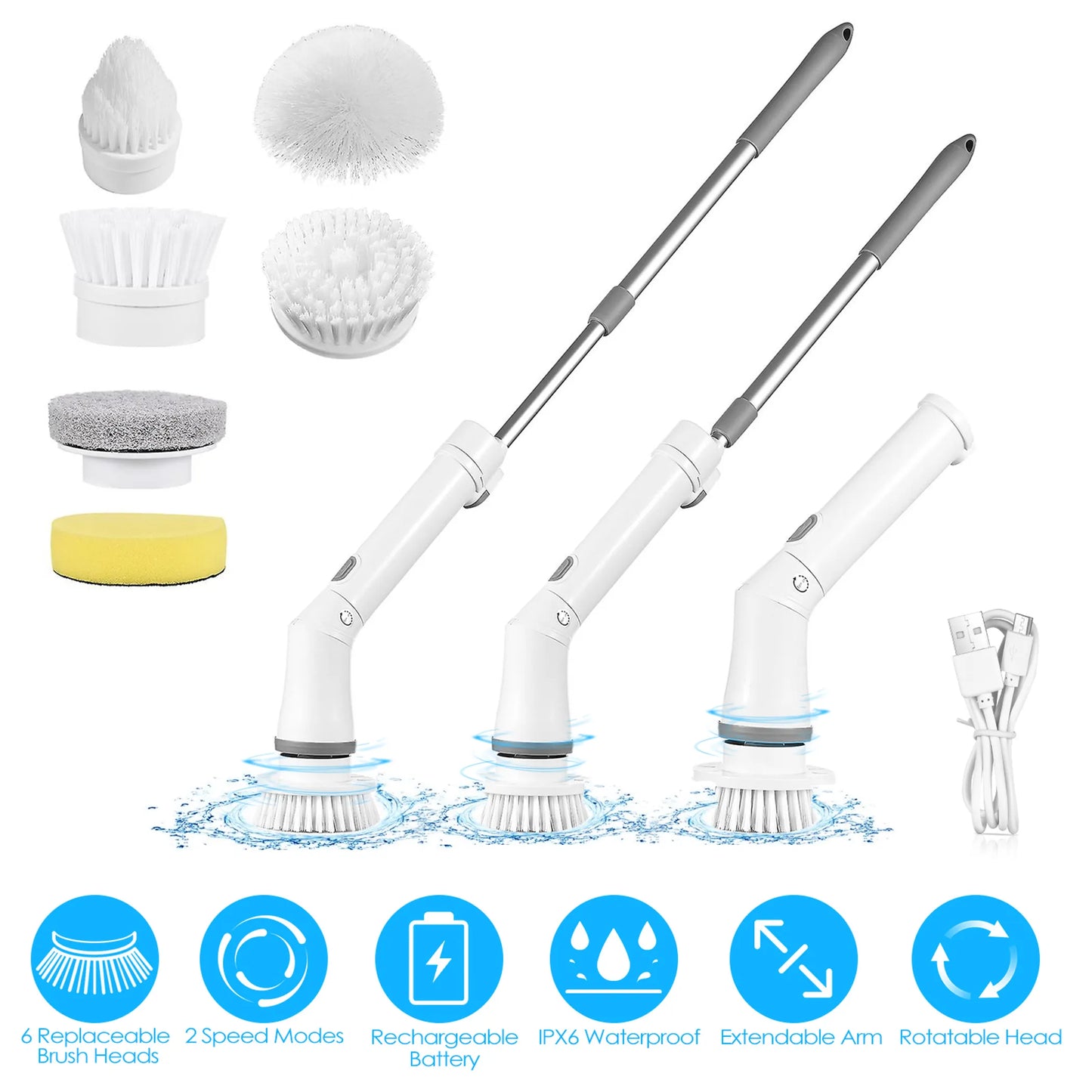 Electric Spin Scrubber Cordless Rechargeable Telescopic Cleaning Brush