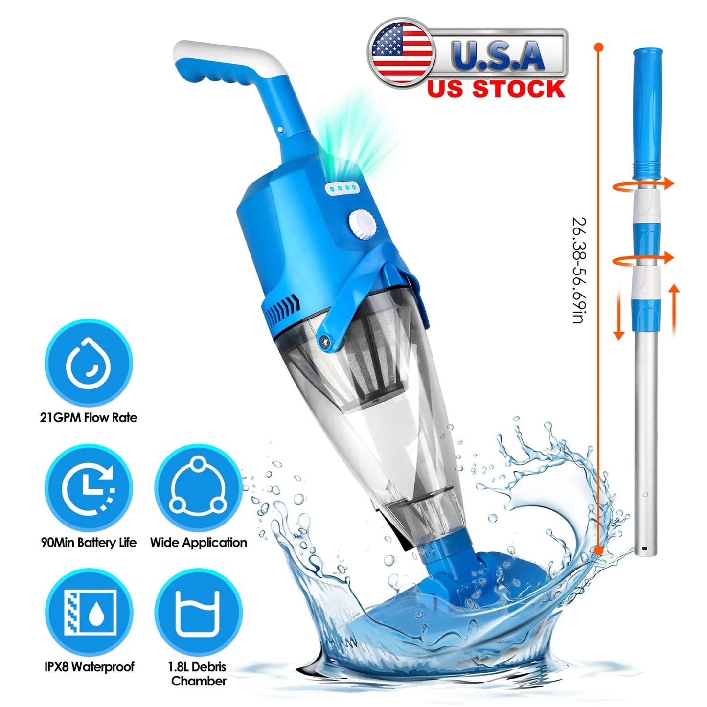 21GPM Cordless Pool Vacuum With Telescopic