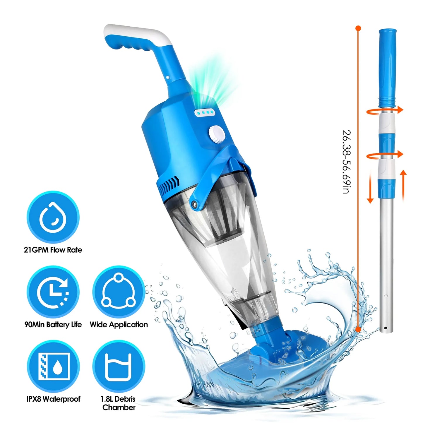 21GPM Cordless Pool Vacuum With Telescopic