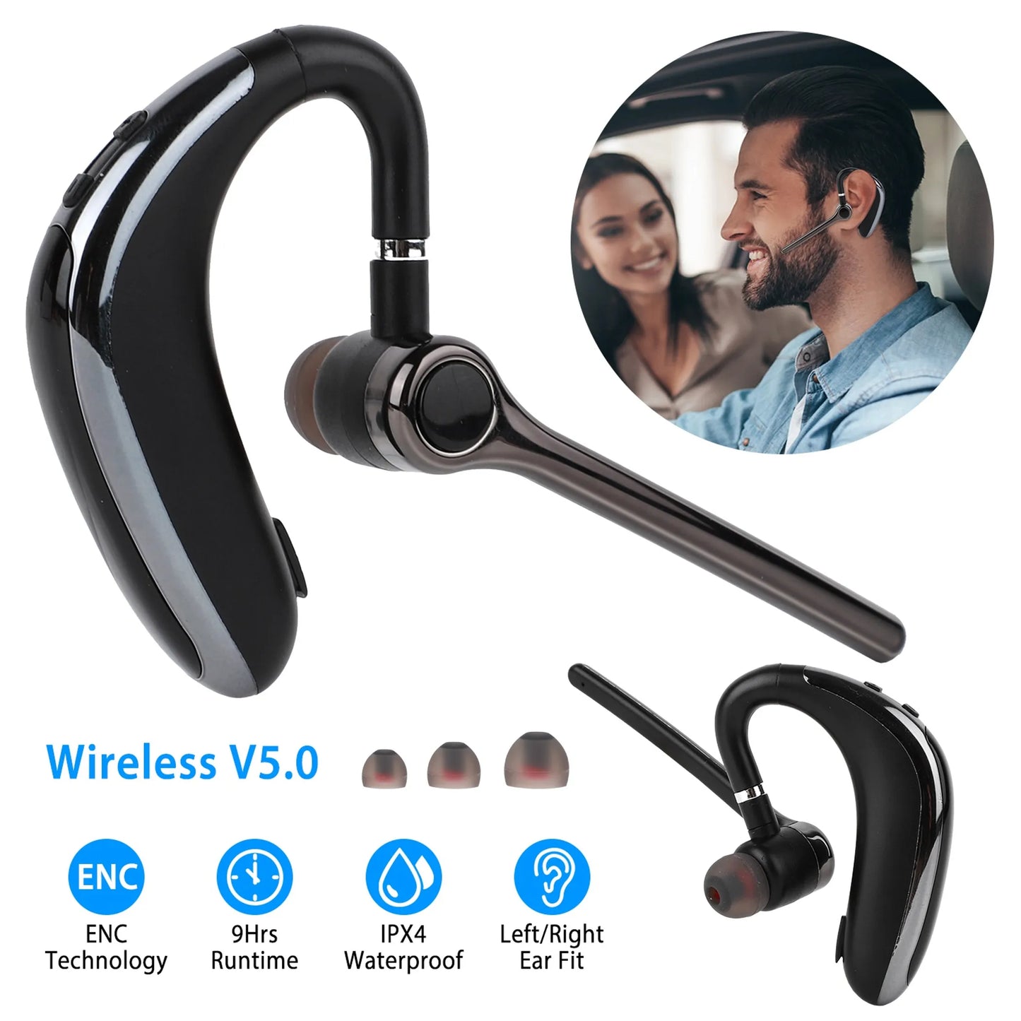 Wireless V5.0 Earpiece ENC Driving Earbuds