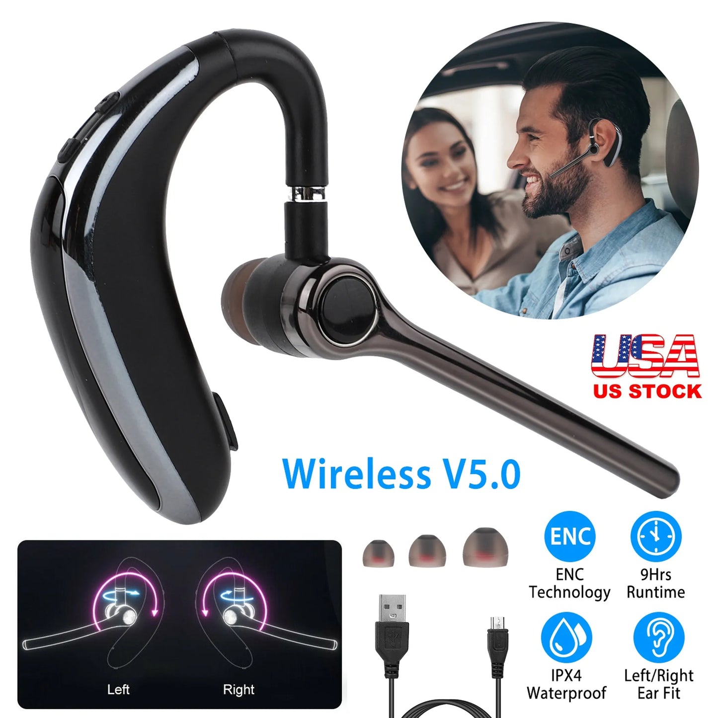 Wireless V5.0 Earpiece ENC Driving Earbuds