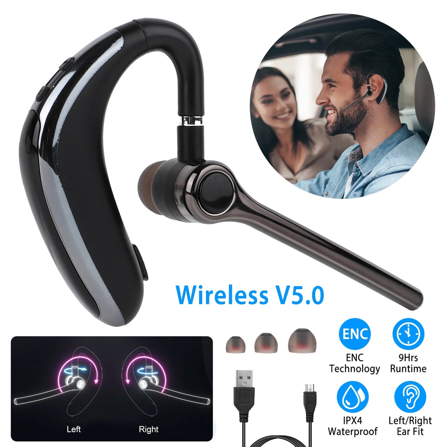 Wireless V5.0 Earpiece ENC Driving Earbuds