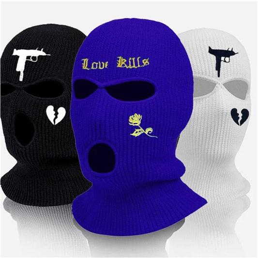 1Pc Embroidery Balaclava Face Mask 3-Hole