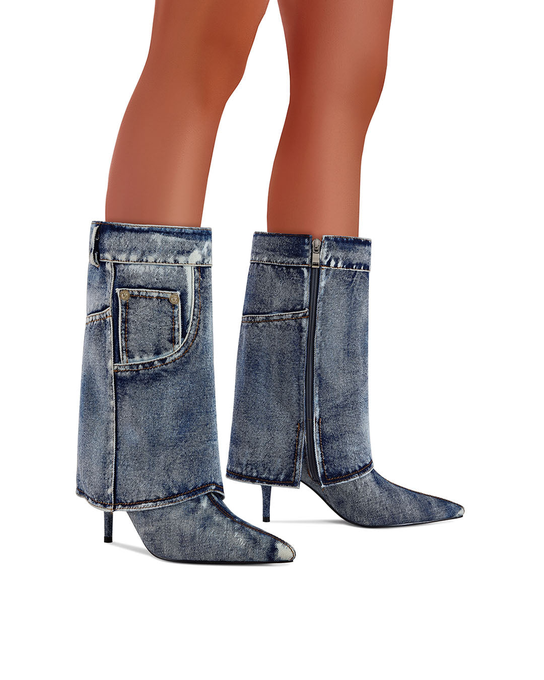 Alessia Denim Stiletto Boot Best Selling Mid Calf Cowboy Boots-1