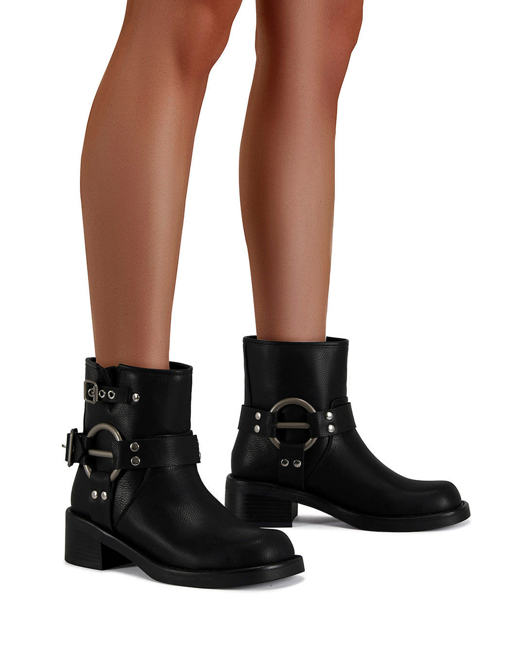 Kala Combat Ankle Boot with Metallic Buckle Black Color-1