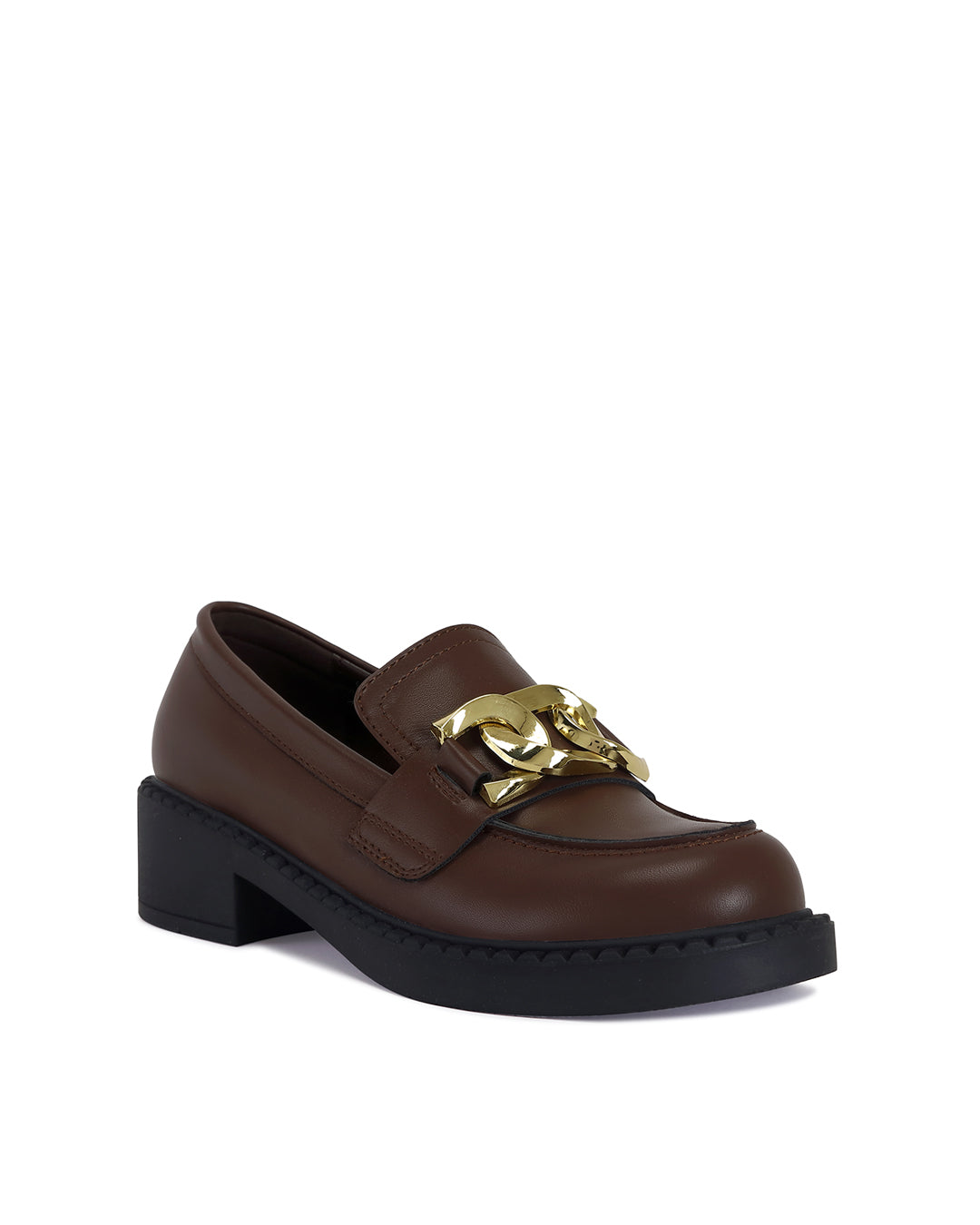 Evelyn Mid Heel Round Toe Gold Buckle Loafer-2