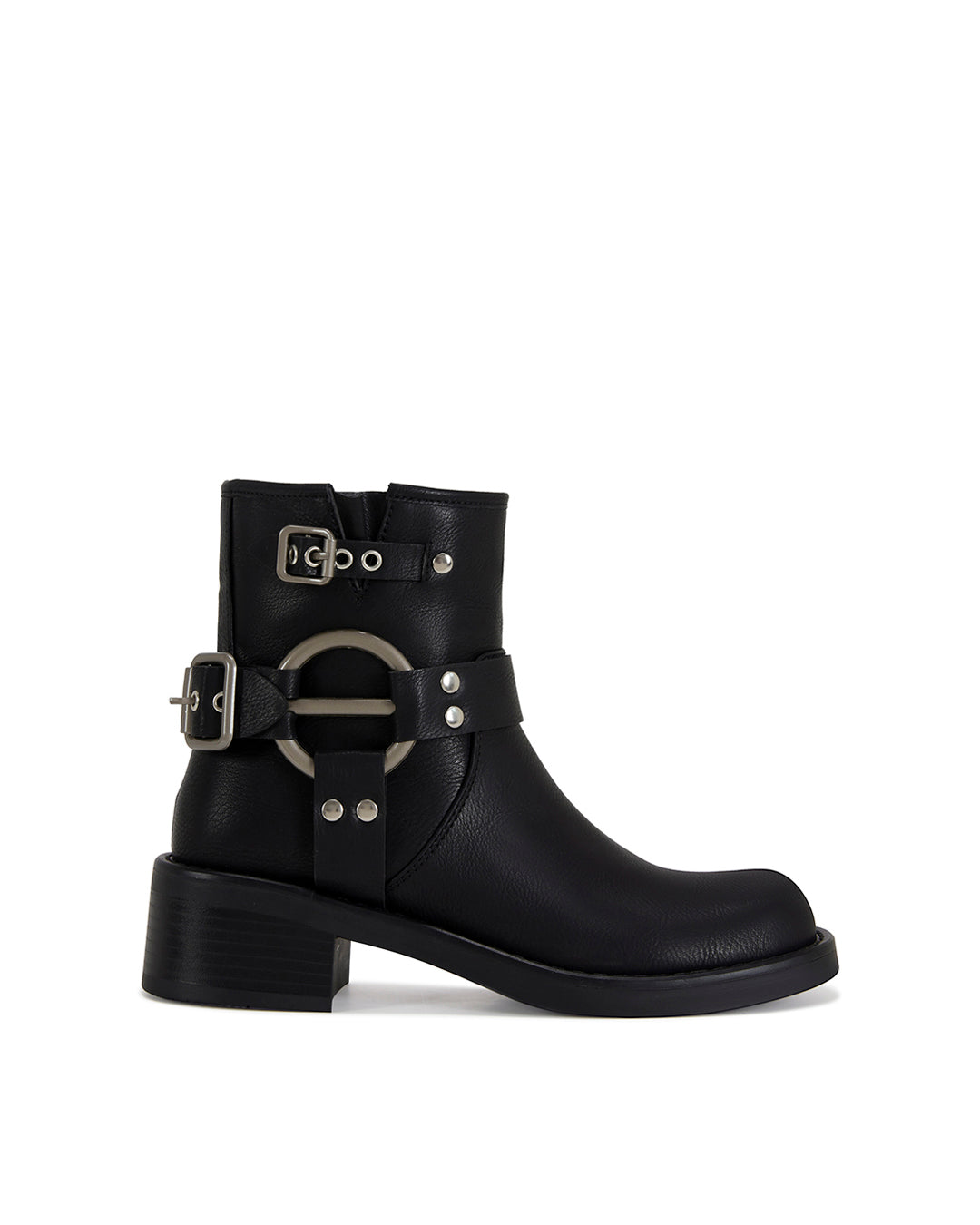 Kala Combat Ankle Boot with Metallic Buckle Black Color-0