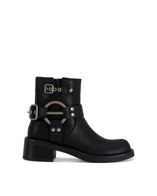 Kala Combat Ankle Boot with Metallic Buckle Black Color-0