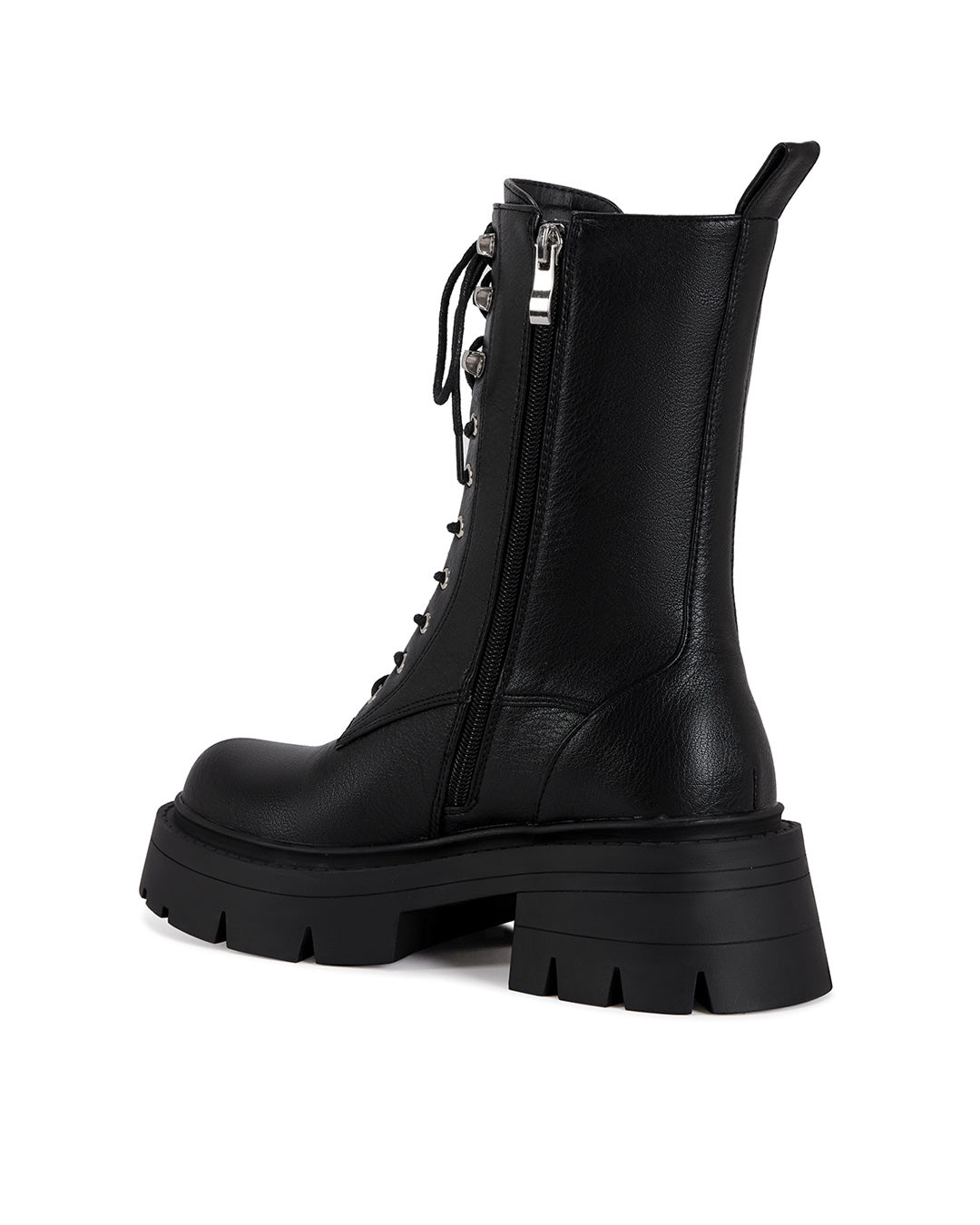 Black Lace-up Combat Boot with Chunky Sole and Non-Slip Outsole-3