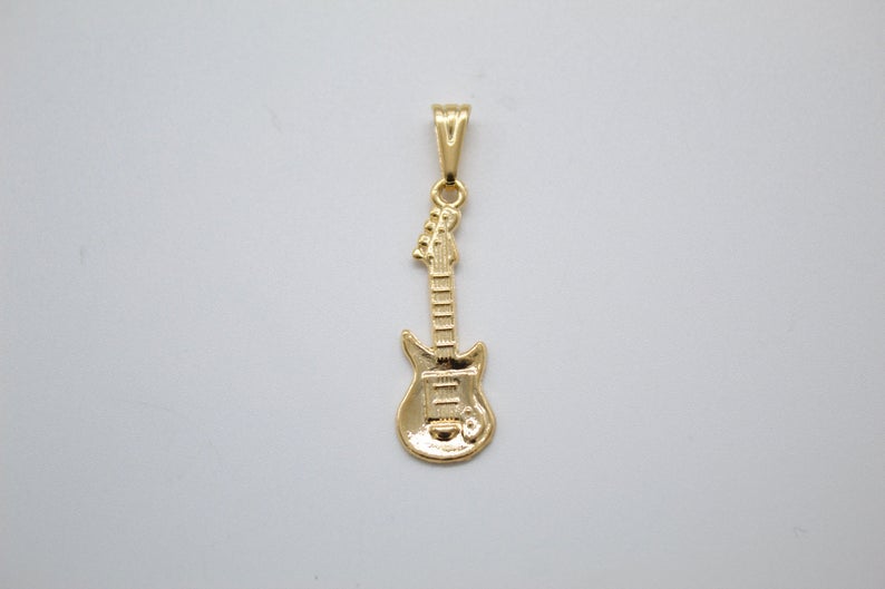 18K Gold Filled Electric Guitar Bass Shaped Pendant Jewelry for Women Men-0