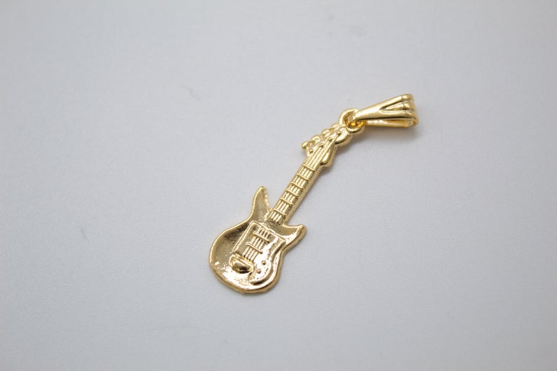 18K Gold Filled Electric Guitar Bass Shaped Pendant Jewelry for Women Men-1