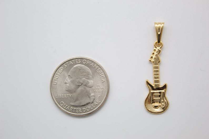 18K Gold Filled Electric Guitar Bass Shaped Pendant Jewelry for Women Men-2