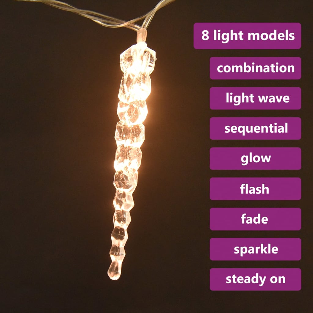 VidaXL Acrylic Icicle Lights Remote Control LED 8-Mode Waterproof Christmas Decoruations-3