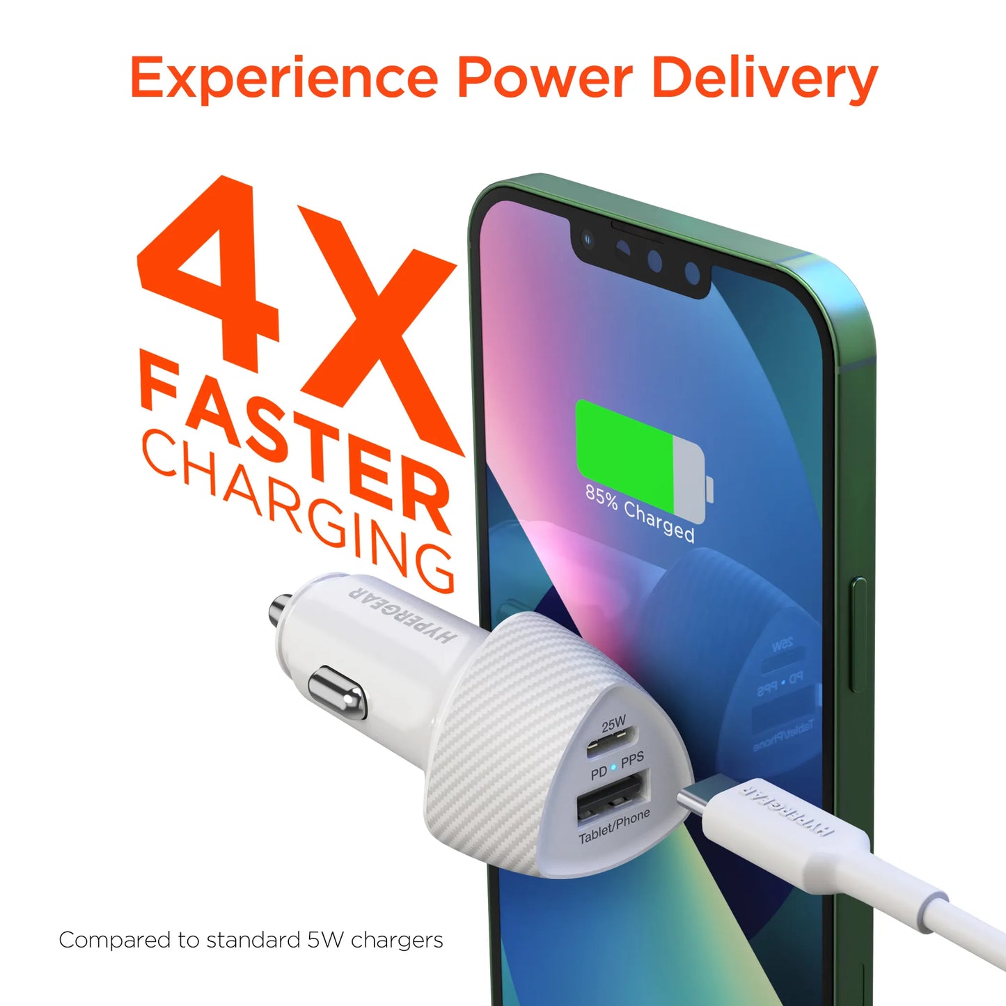 HyperGear SpeedBoost 25W USB-C PD + 12W USB Fast Car Charger with PPS | 4ft MFi Lightning Cable