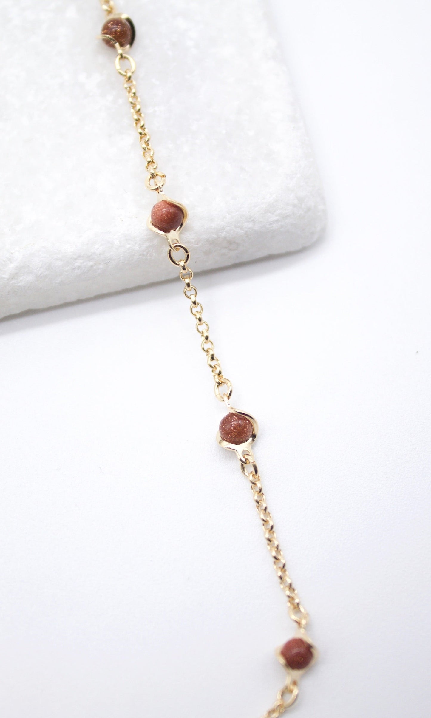 18K Gold Filled 16" Brown Aventurine Bead Chain Necklace-0