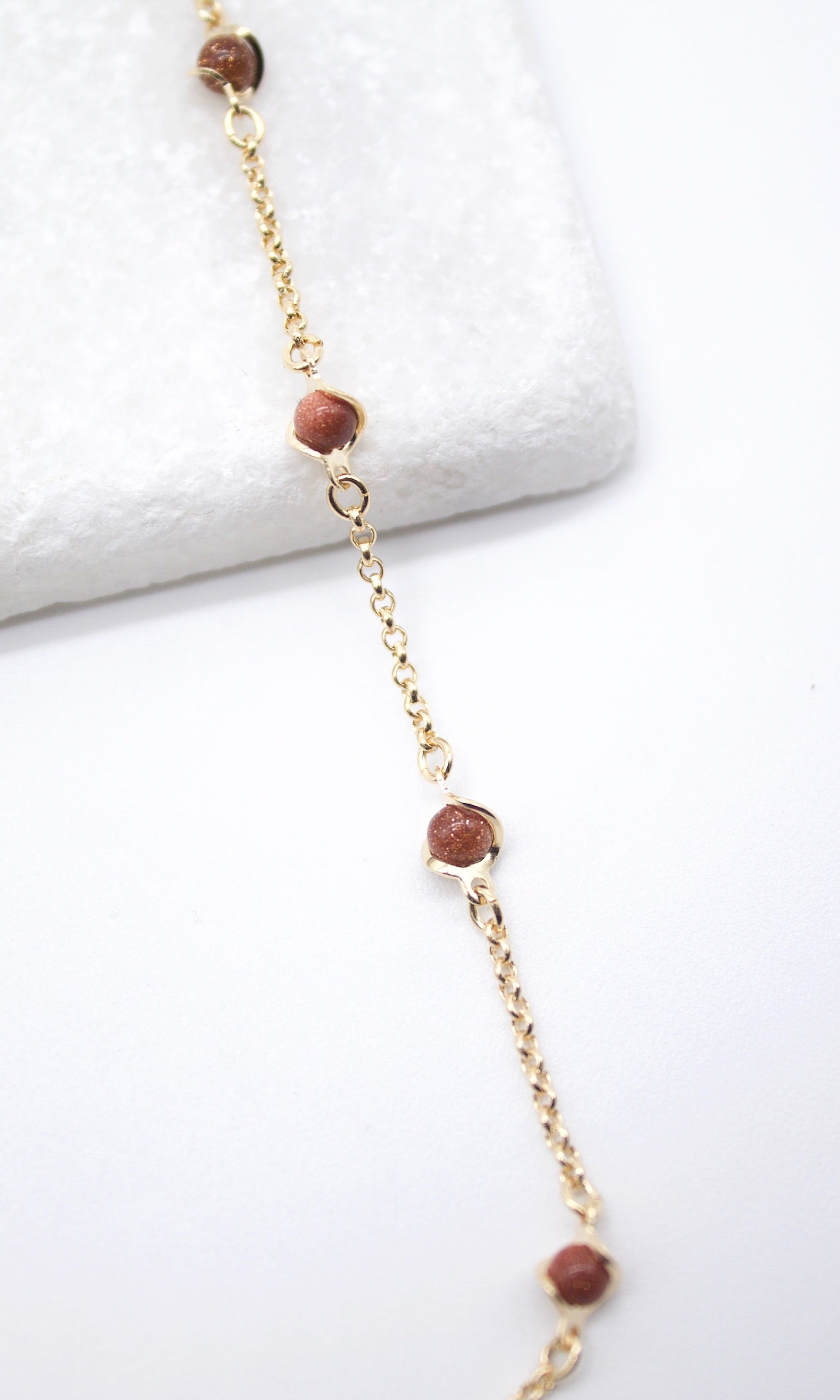 18K Gold Filled 16" Brown Aventurine Bead Chain Necklace-0