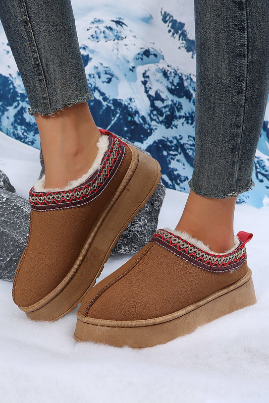 Women's Plush Lined Suede Snow Boots Round Toe Slip On Snow Boots Warm Winter Footwear-0