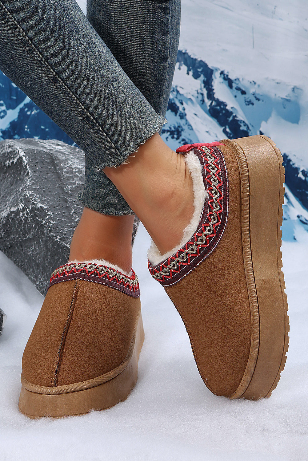 Women's Plush Lined Suede Snow Boots Round Toe Slip On Snow Boots Warm Winter Footwear-1