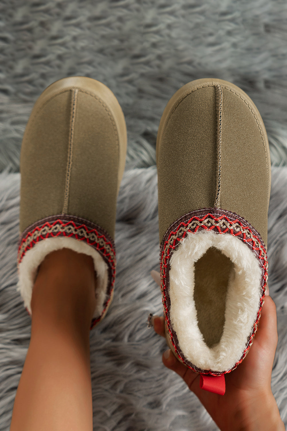 Women's Plush Lined Suede Snow Boots Round Toe Slip On Snow Boots Warm Winter Footwear-3