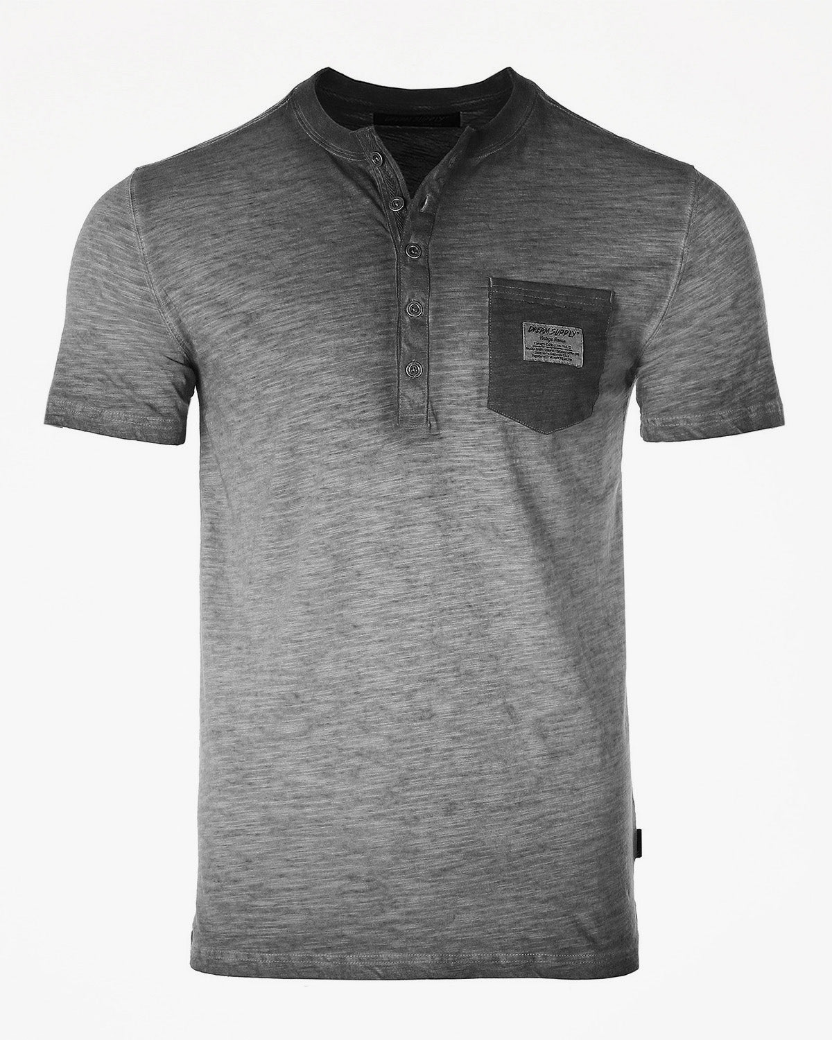 Men's Vintage Color Dyed Short Sleeve Crew Neck Chest Pocket Henley Shirt-1