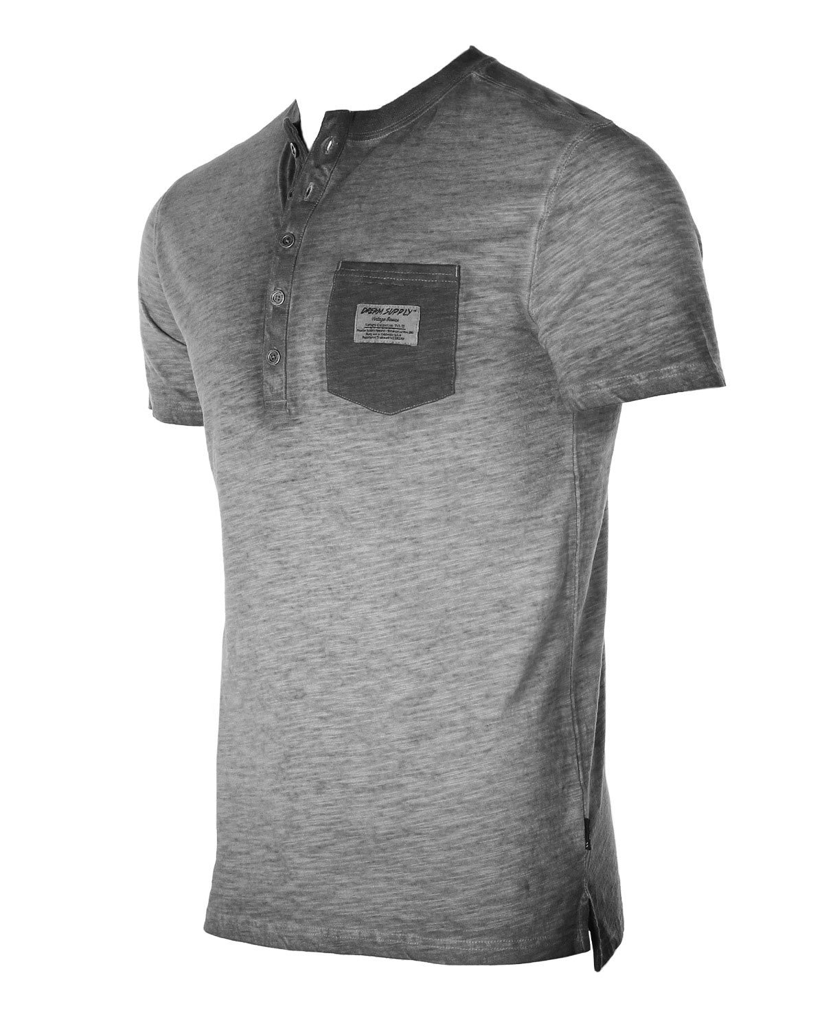 Men's Vintage Color Dyed Short Sleeve Crew Neck Chest Pocket Henley Shirt-4