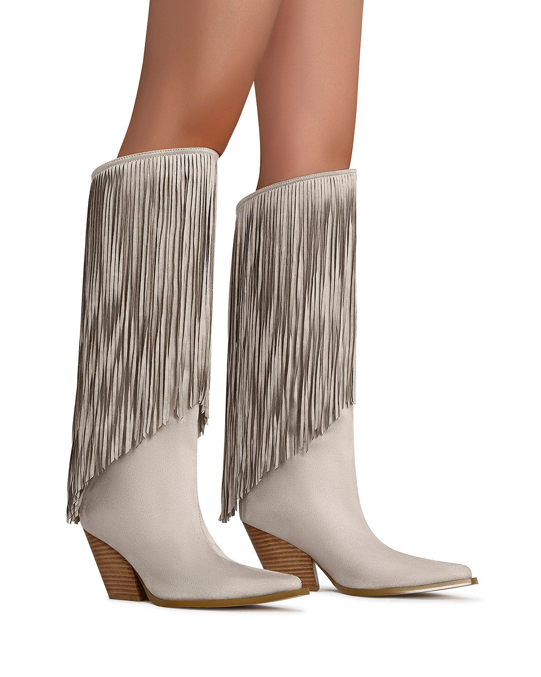 Everly Western Long Cream Suede Cowboy Boots-1