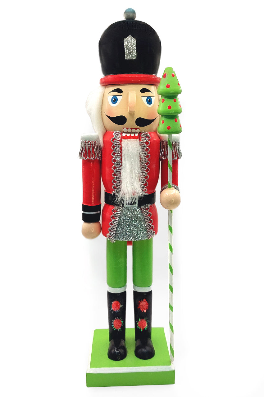 Wooden Nutcracker Soldier with Christmas Tree Cane Wizardi F07M6-1C-0
