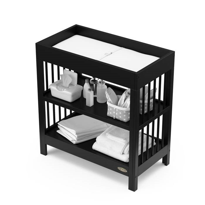 Modern Changing Table in Black Wood Finish with Safety Rail and Changing Pad-0