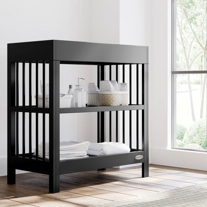 Modern Changing Table in Black Wood Finish with Safety Rail and Changing Pad-1