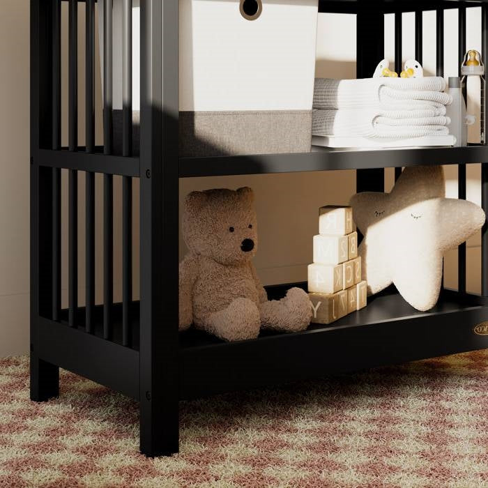 Modern Changing Table in Black Wood Finish with Safety Rail and Changing Pad-4