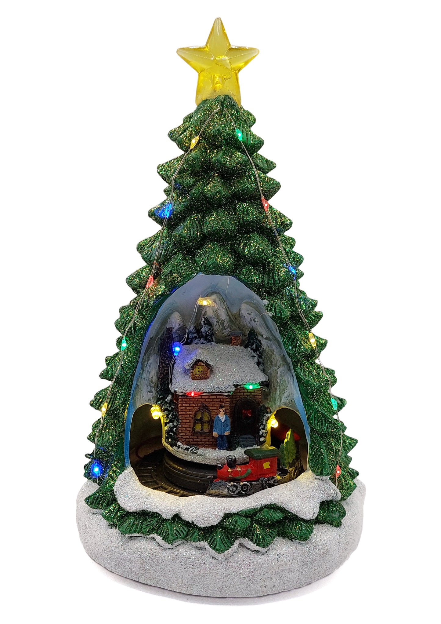 Christmas Tree with Winter Cottage and Train. Christmas Village Wizardi F07-N1-14-2309-0