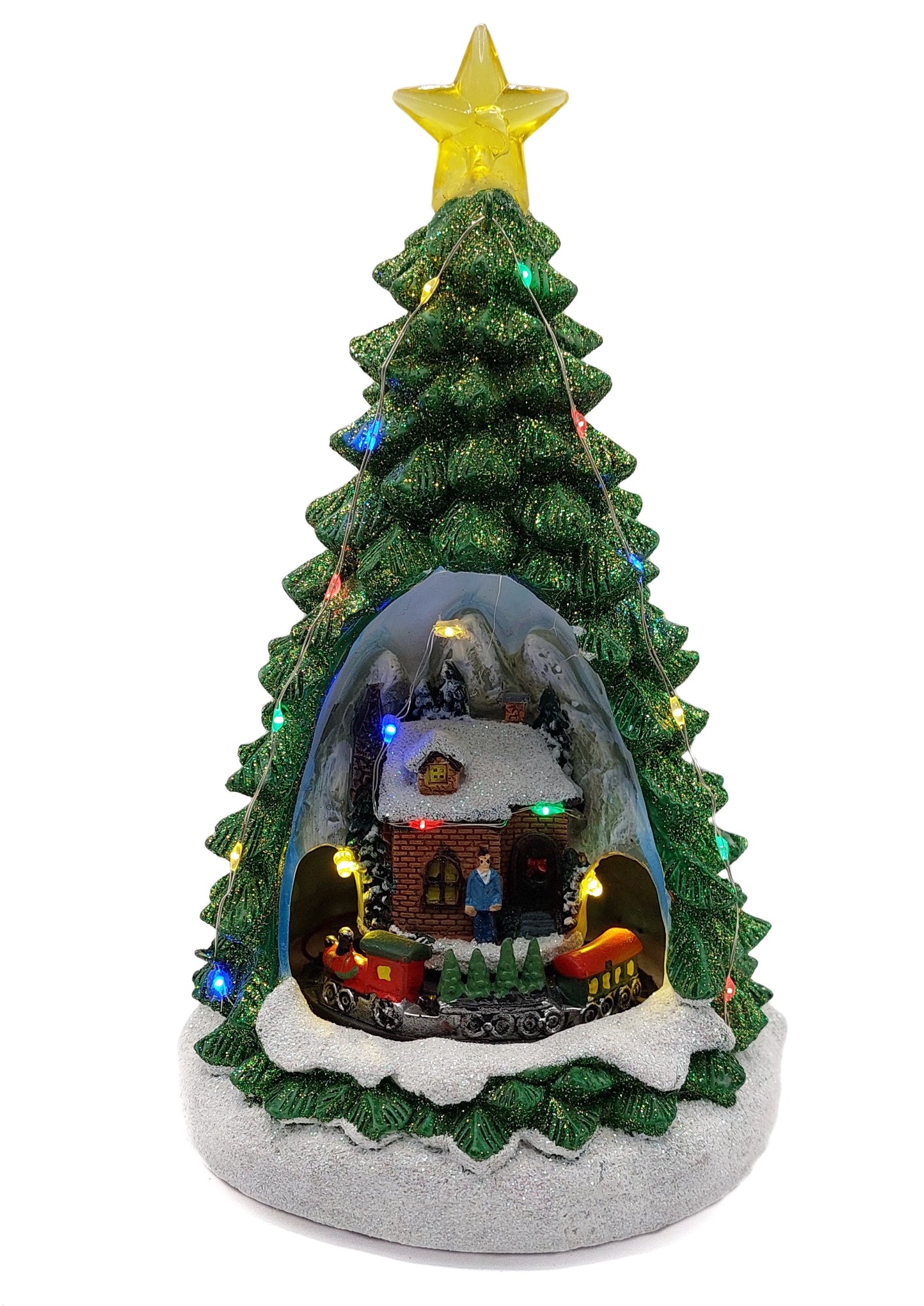 Christmas Tree with Winter Cottage and Train. Christmas Village Wizardi F07-N1-14-2309-1