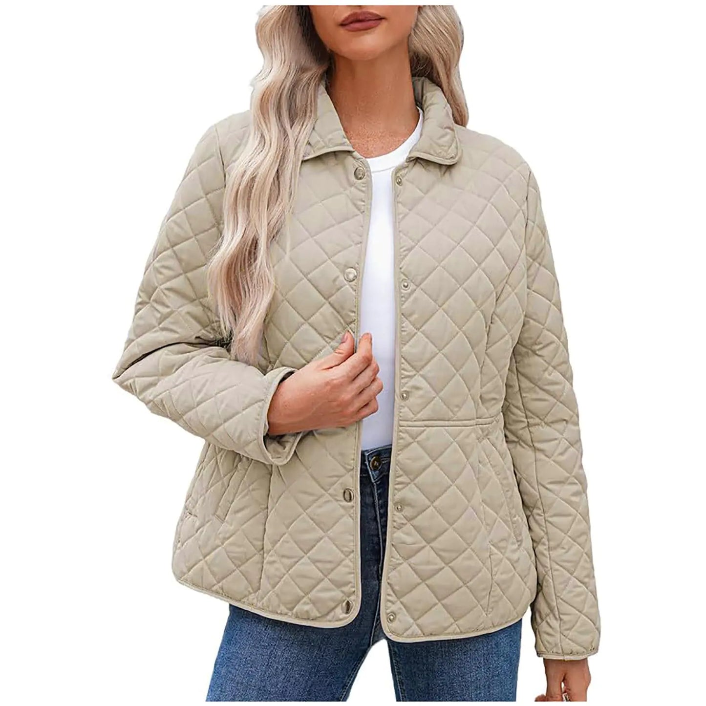 Ceboyel Lightweight Quilted Bomber Jacket Beige