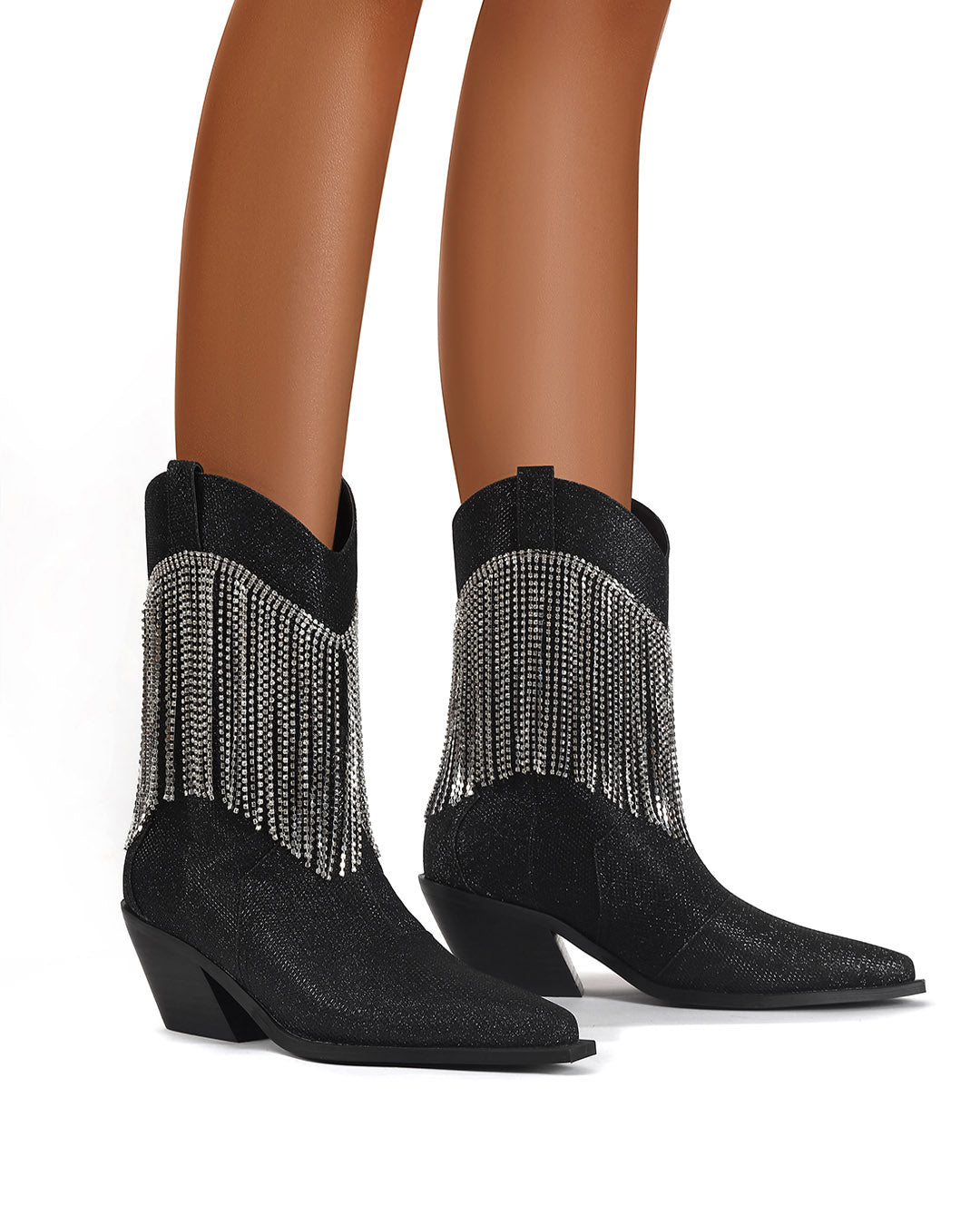 Natalie Western Leather Boot with Memory Foam Padded Silver Chain Cowboy Ankle Boots for Women-2