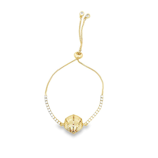 18K Gold Filled Adjustable CZ Box Chain Bangle With Sea Shell Charm-0