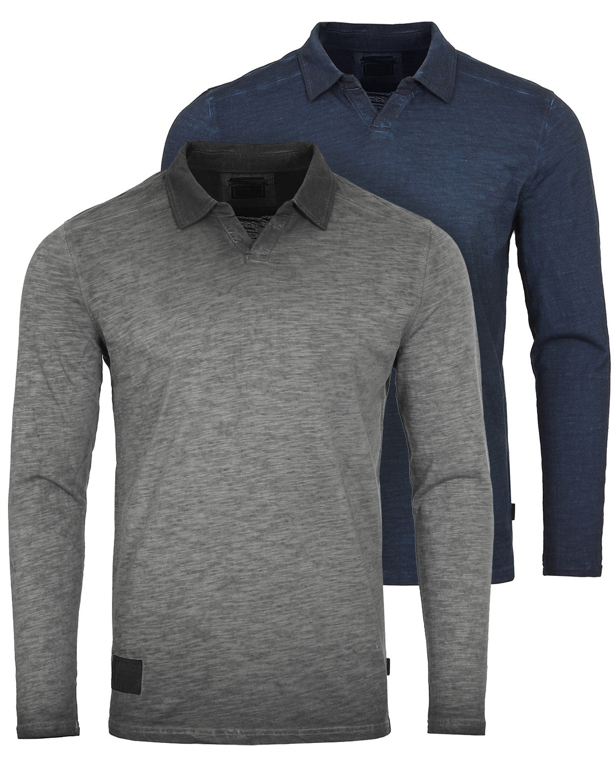 Men's Long Sleeve Vintage V-Neck Henley Polo T-Shirt-2