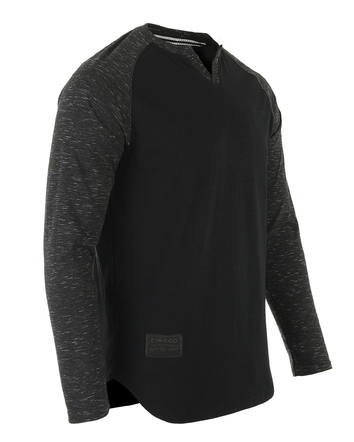  Men's Long Sleeve Color Block Raglan V Neck Henley Curved Slim Shirts-2