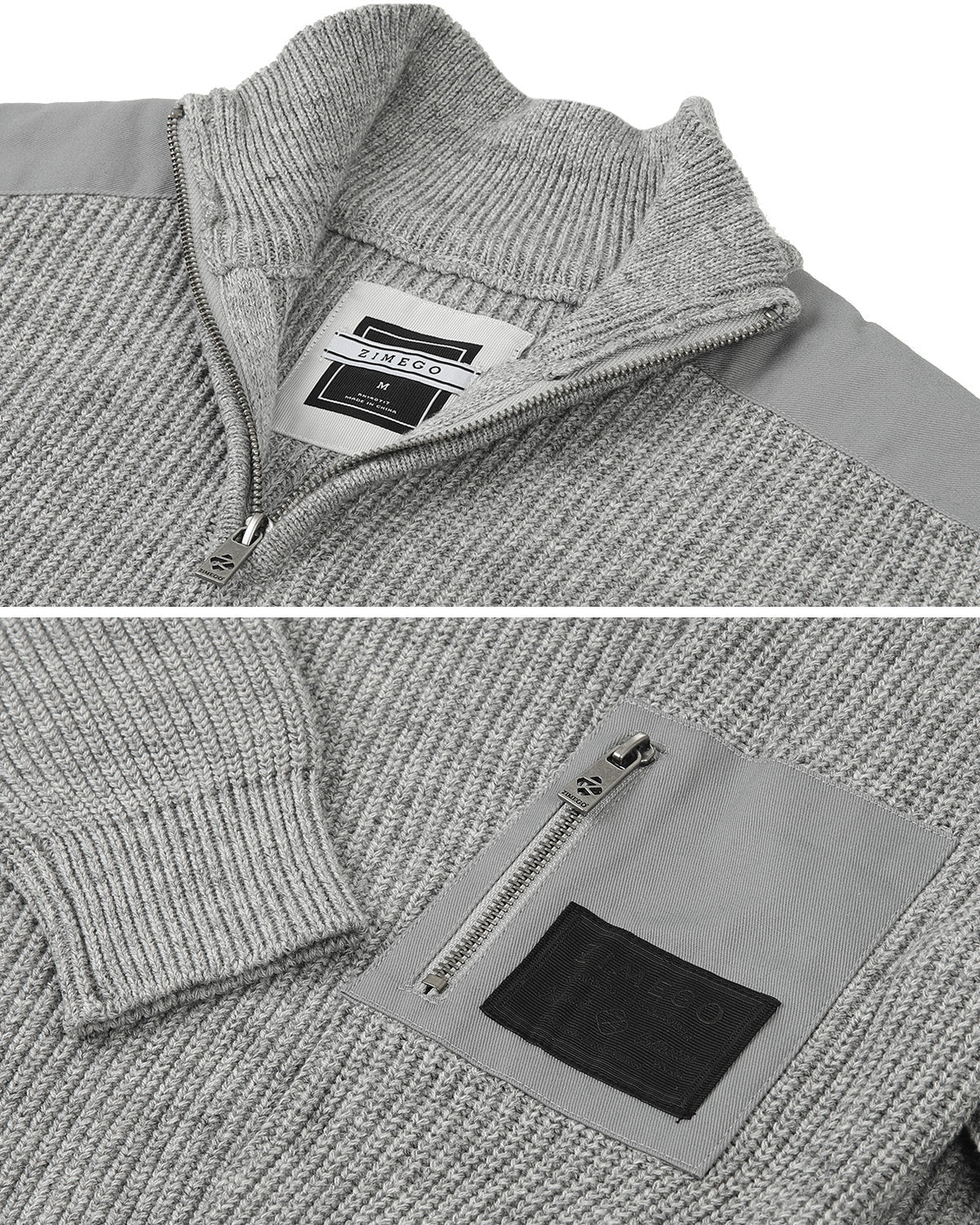 Mens Long Sleeve Pullover Quarter Zip Mock Neck Polo Sweater-3