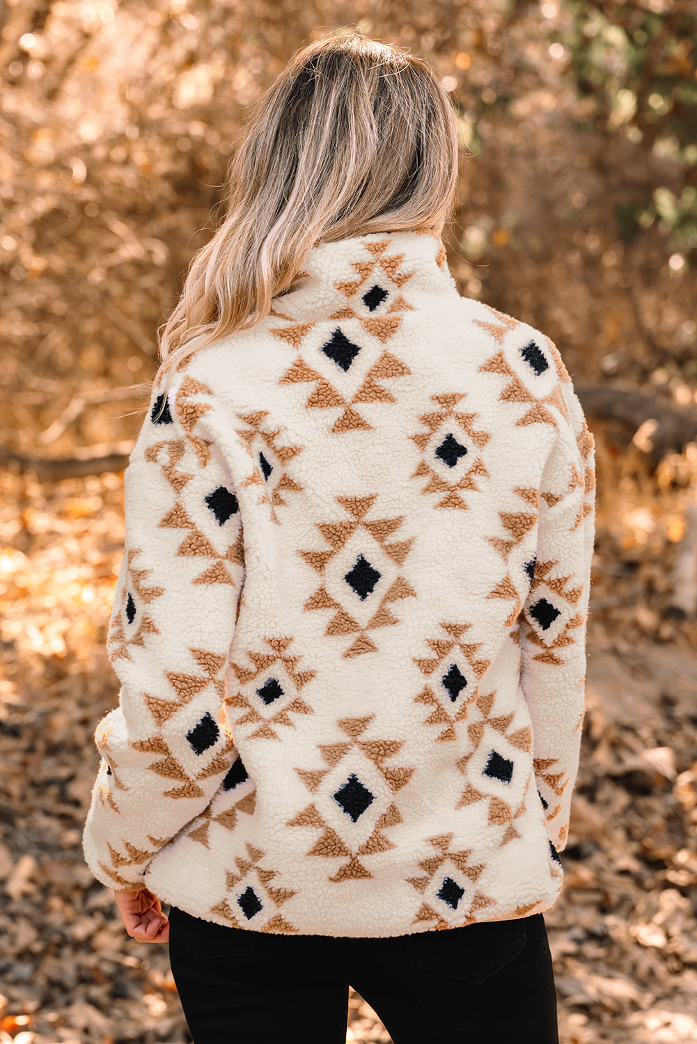 Aztec Print Sherpa Quarter Zip Sweatshirt Women's Relaxed Fit-1