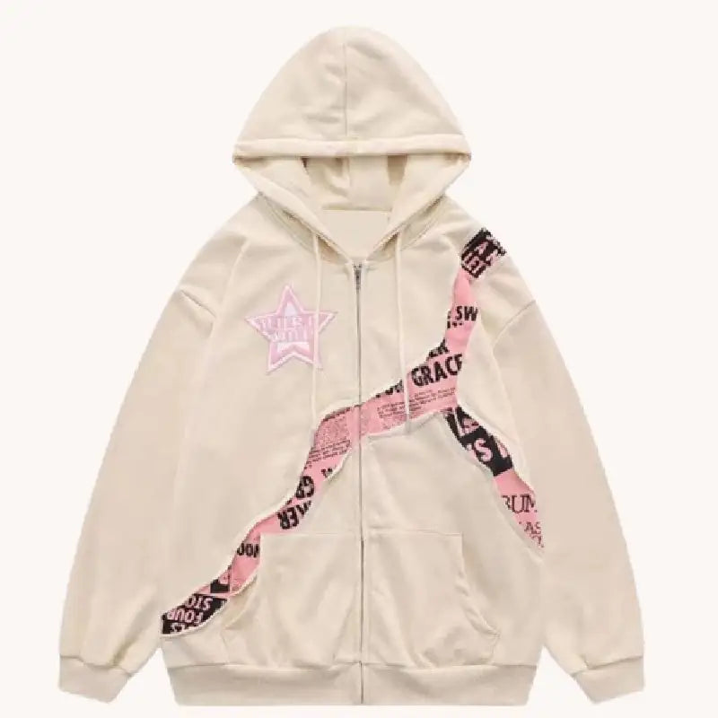 UG Letter Slash Print Zip-Up Hoodie