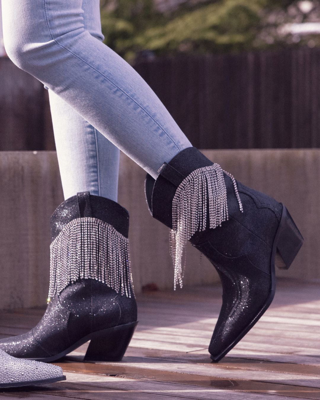 Natalie Western Leather Boot with Memory Foam Padded Silver Chain Cowboy Ankle Boots for Women-1