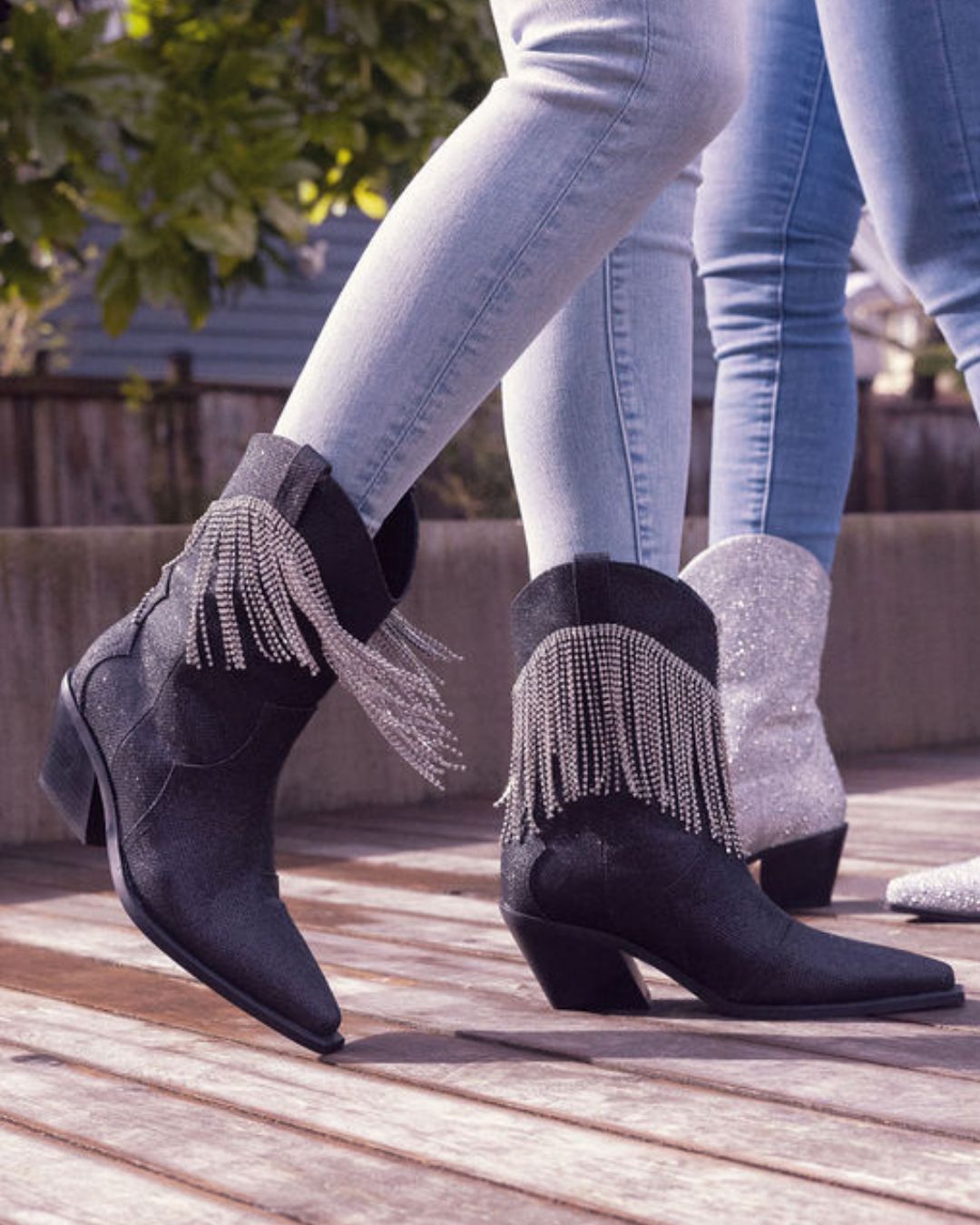 Natalie Western Leather Boot with Memory Foam Padded Silver Chain Cowboy Ankle Boots for Women-3