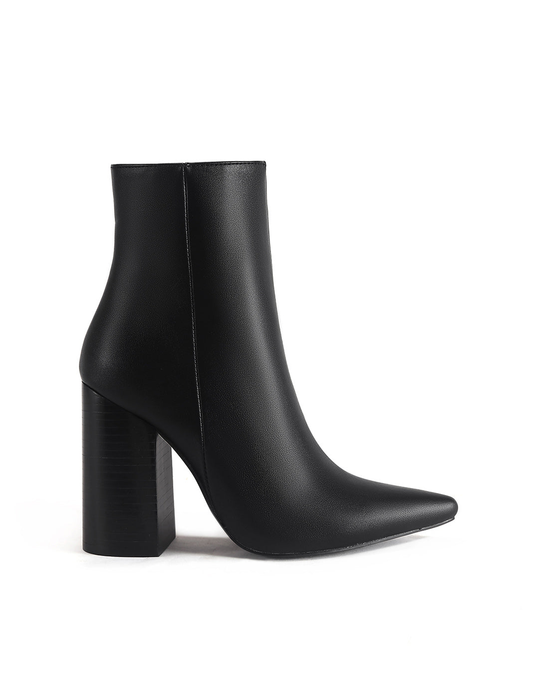 Black & White Pointed Toe Ankle Booties with Block Heel and Side Zip-4