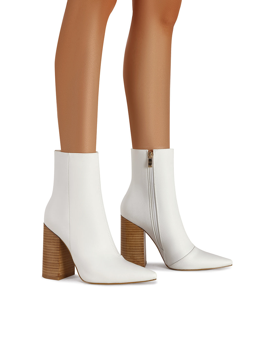 Black & White Pointed Toe Ankle Booties with Block Heel and Side Zip-2